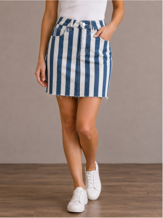 Hollister Dresses & Skirts - Women's Hollister Striped Denim Skirt Size 00 Blue White Summer